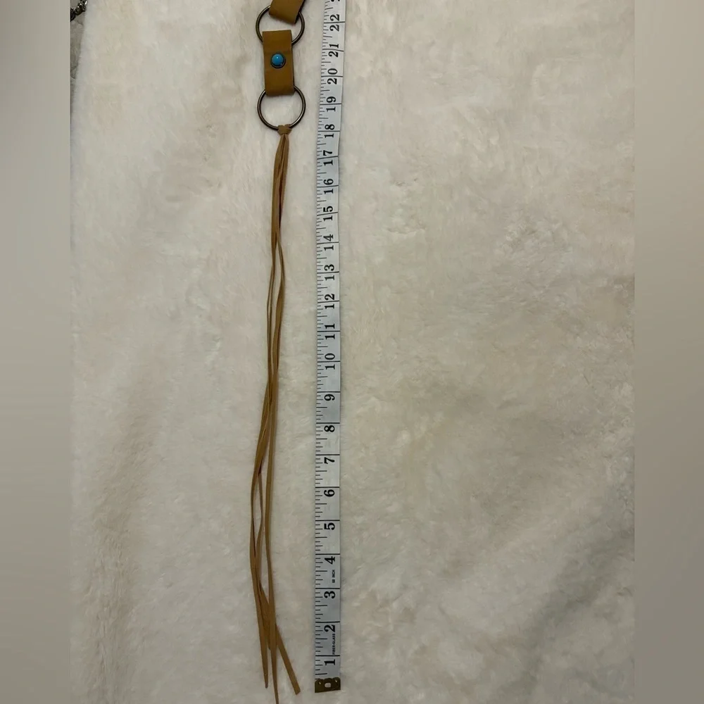 Women’s Tan Ring Belt with Turquoise Gems and Tie Waist